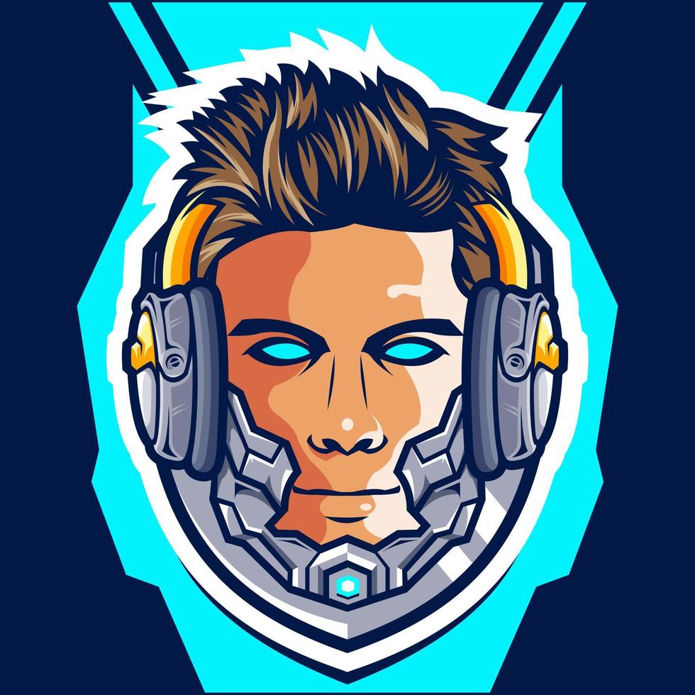 huvud cyborg gamer esport logotyp design vektor