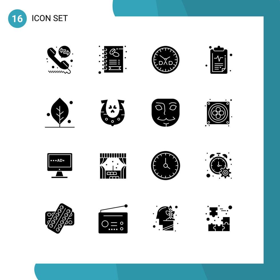 piktogram uppsättning av 16 enkel fast glyfer av natur ekologi familj tid resultat hälsa redigerbar vektor design element