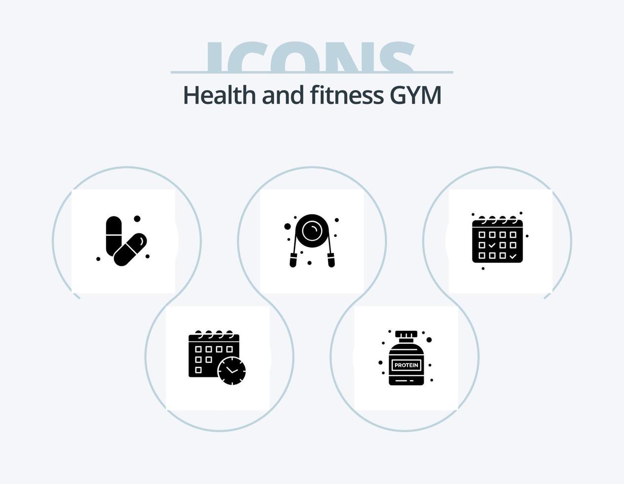 Fitness-Glyphen-Icon-Pack 5 Icon-Design. Datum. Fitnessstudio. die Gesundheit. Fitnessstudio. Fitness vektor