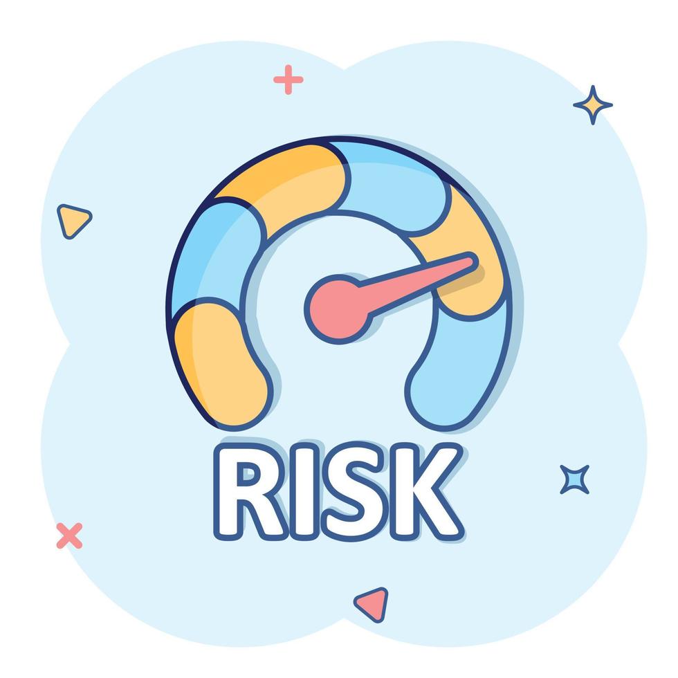 risk meter ikon i komisk stil. betyg indikator tecknad serie vektor illustration på vit isolerat bakgrund. bränsle nivå tecken stänk effekt företag begrepp.