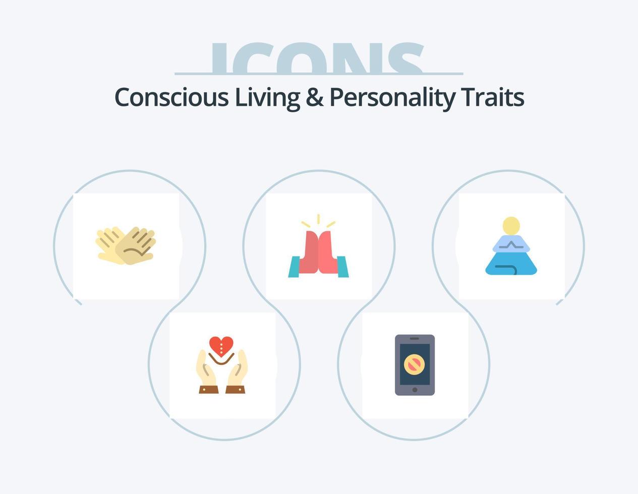 Bewusstes Leben und Persönlichkeitsmerkmale flaches Icon Pack 5 Icon Design. Freunde. Beste. nein. Beziehungen. Hilfe vektor