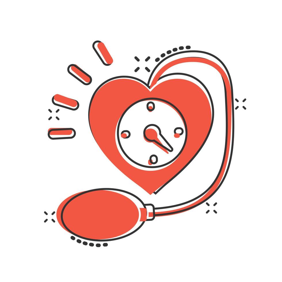 arteriell blod tryck ikon i komisk stil. hjärtslag övervaka tecknad serie vektor illustration på isolerat bakgrund. puls diagnos stänk effekt tecken företag begrepp.
