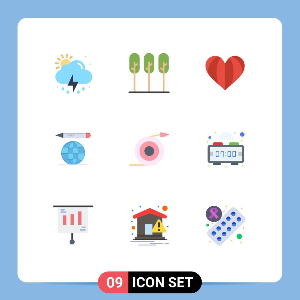 Stock Vector Icon Pack mit 9 Zeilen Zeichen und Symbolen für Flow Bleistift Herz Bildung Globus Globus editierbare Vektordesign-Elemente