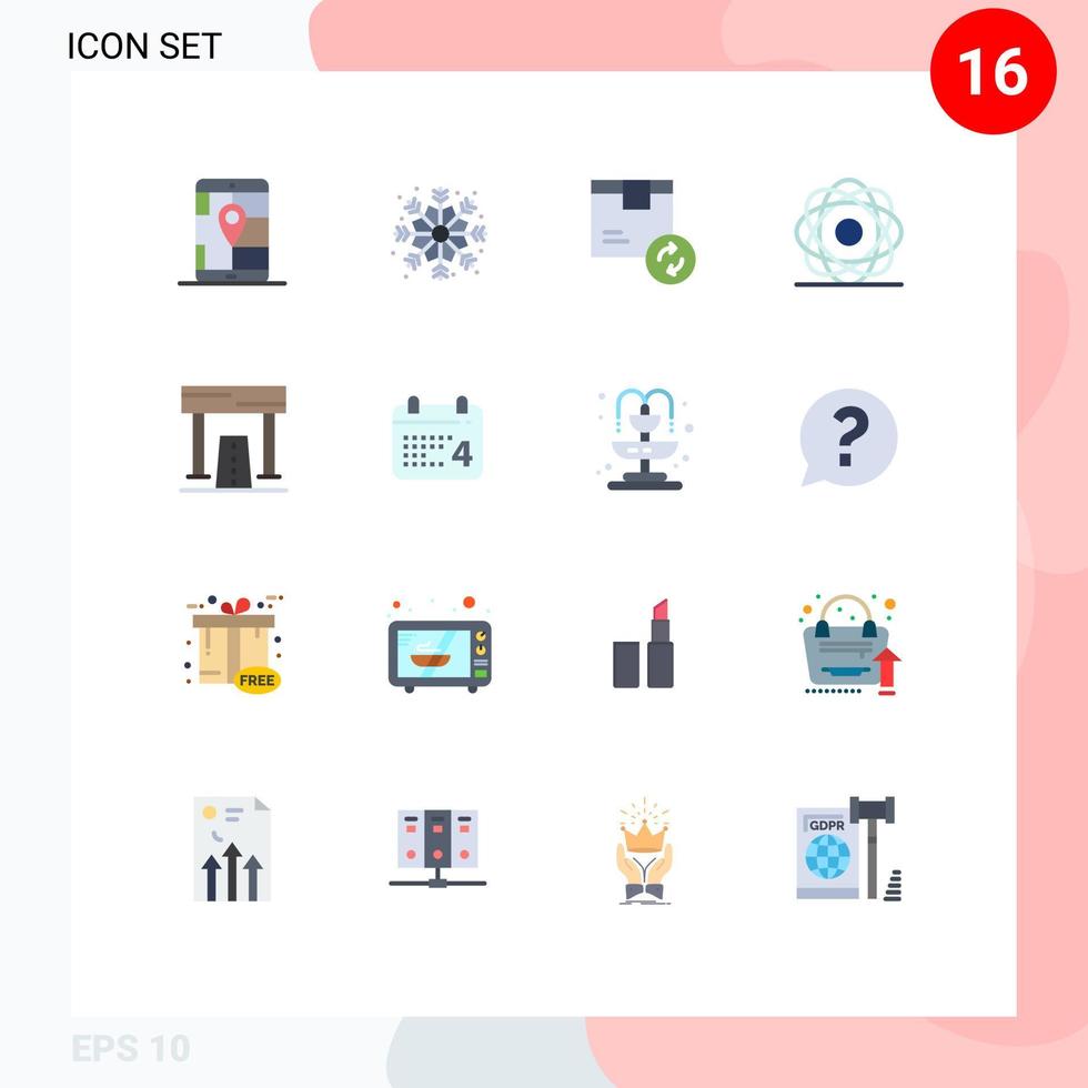 16 universell platt färger uppsättning för webb och mobil tillämpningar aktiviteter bana leverans molekyl atom redigerbar packa av kreativ vektor design element