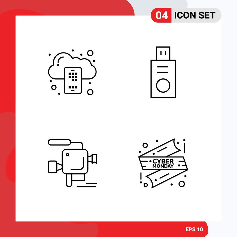 4 universelle Filledline-Flachfarben für Web- und mobile Anwendungen Backup-Filmserver USB-Band editierbare Vektordesign-Elemente vektor