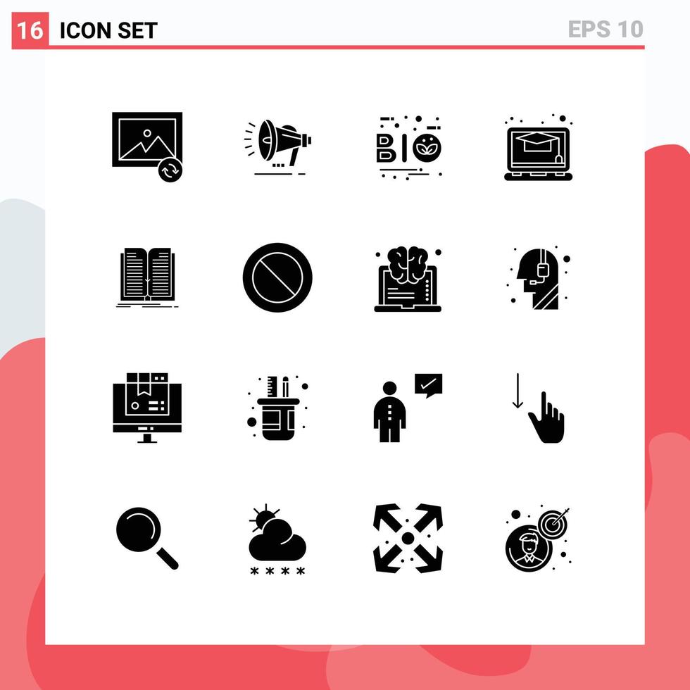grupp av 16 fast glyfer tecken och symboler för överföra Ansökan eco studie utbildning redigerbar vektor design element