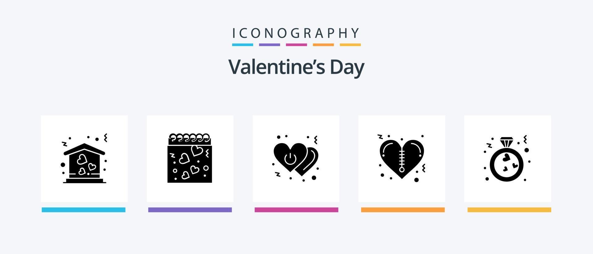 valentines dag glyf 5 ikon packa Inklusive kärlek. dragkedja. hjärta. alla hjärtans dag. växla. kreativ ikoner design vektor