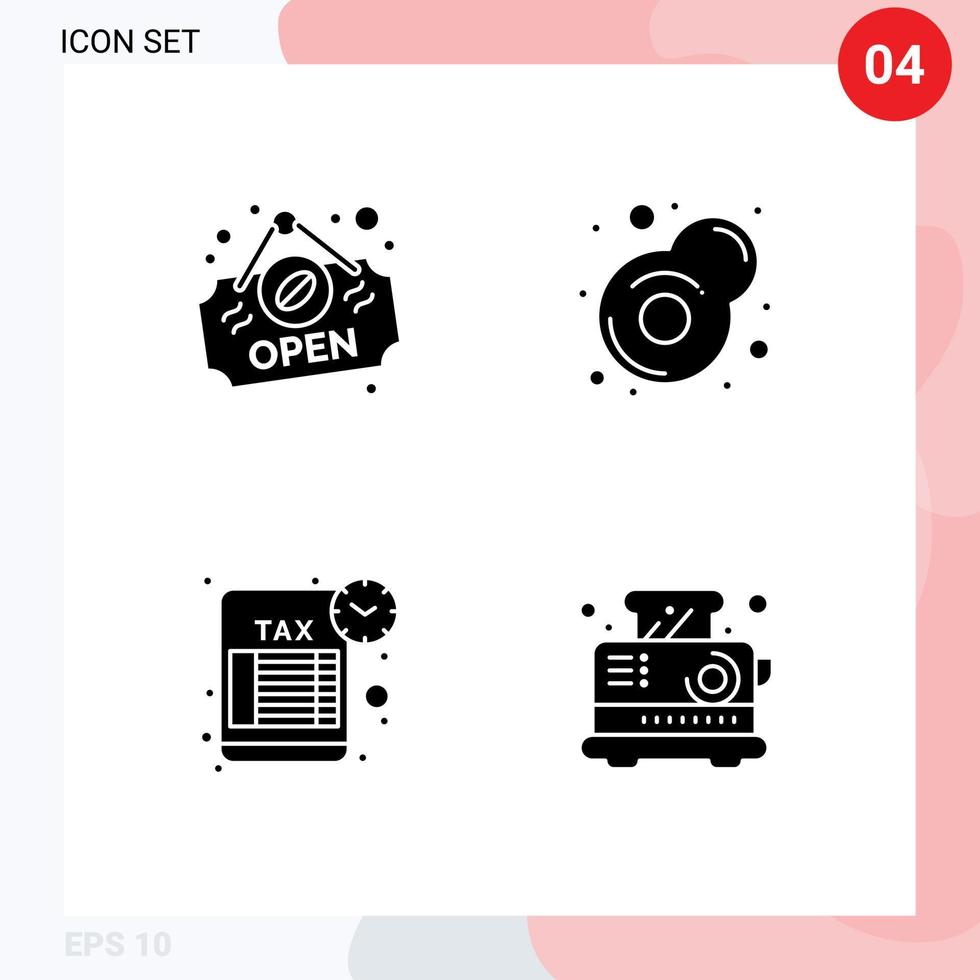 uppsättning av 4 vektor fast glyfer på rutnät för öppen beskatta lämna tillbaka frukost påminnelse elektrisk redigerbar vektor design element