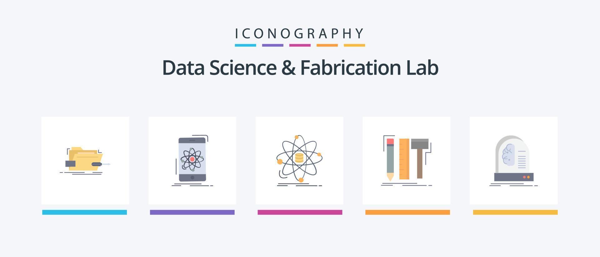 Data Science and Fabrication Lab Flat 5 Icon Pack inklusive Digital. Design. Forschung. Wissenschaft. Information. kreatives Symboldesign vektor