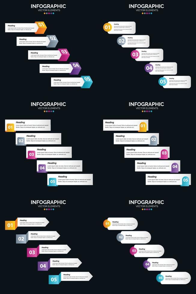 vektor 6 infographics packa presentation glida mall 5 steg cykel diagram och tidslinjer