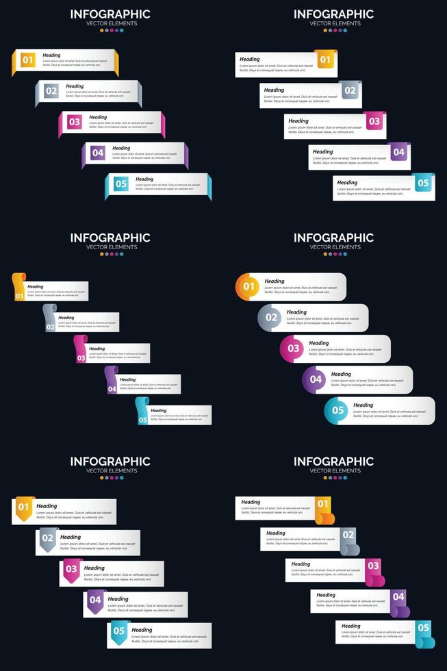 vektor 6 infographics packa presentation glida mall 5 steg cykel diagram och tidslinjer