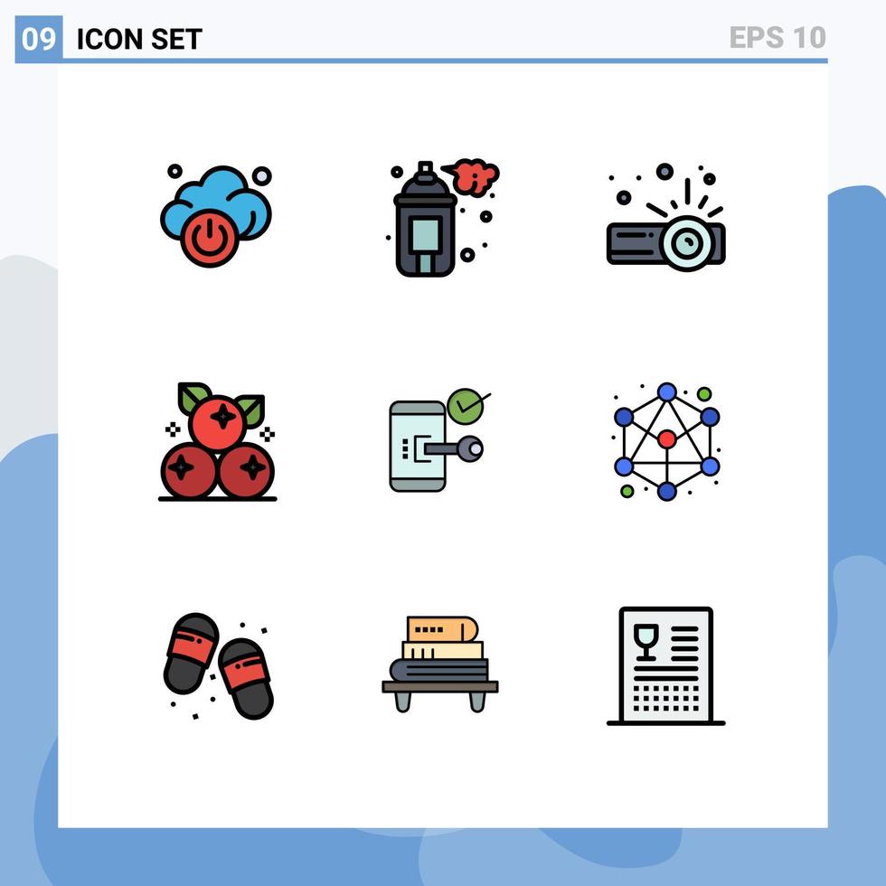Satz von 9 Vektor-Filledline-Flachfarben auf Raster für Open-Lock-Präsentation Key Fruit editierbare Vektordesign-Elemente vektor