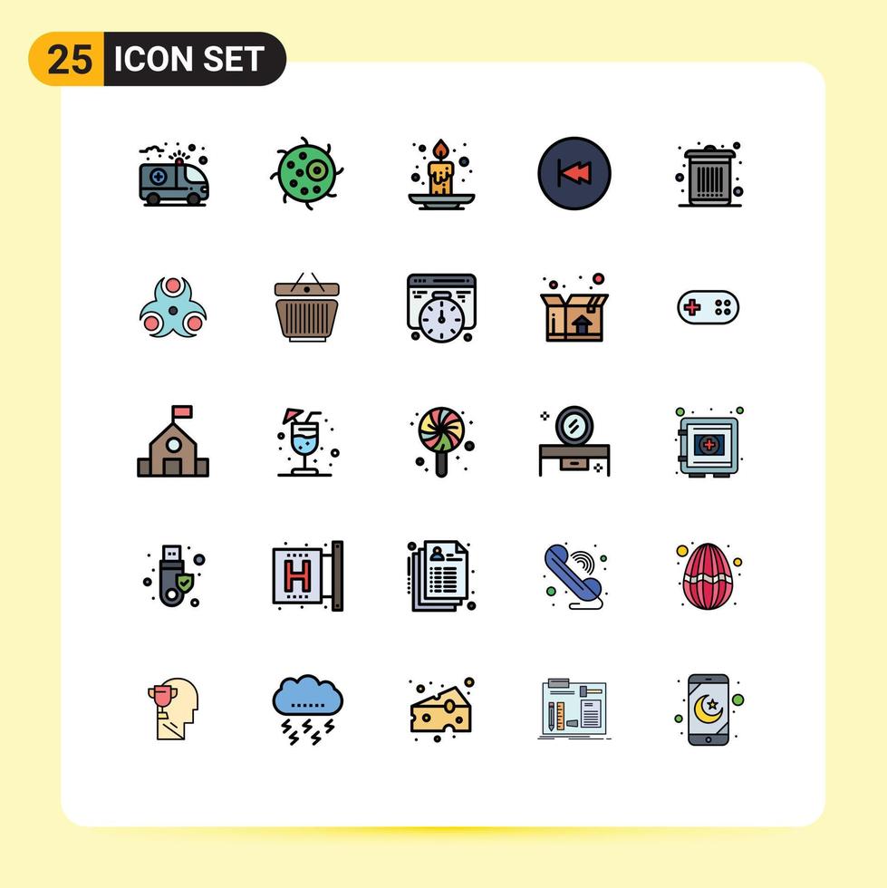 Stock Vector Icon Pack mit 25 Zeilen Zeichen und Symbolen für bin Multimedia Herbst Rückwärtspfeil editierbare Vektordesign-Elemente
