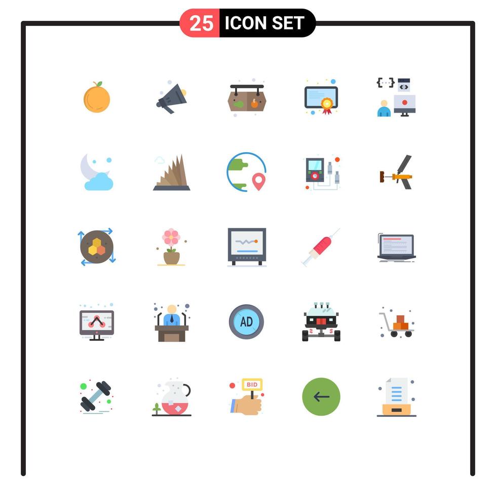 25 universell platt Färg tecken symboler av utveckling kodning vegetabiliska app grad redigerbar vektor design element