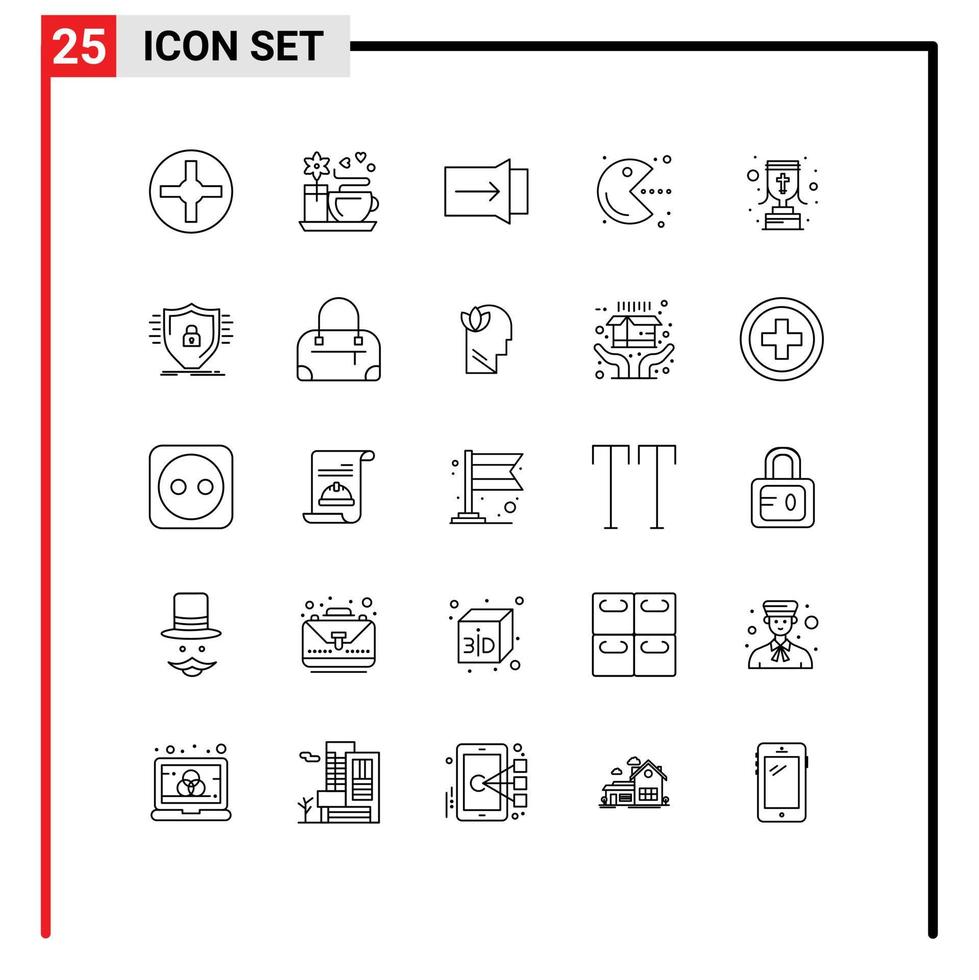 Stock Vector Icon Pack mit 25 Linienzeichen und Symbolen für die Verteidigung Belohnung Touch Kelch spielen editierbare Vektordesign-Elemente