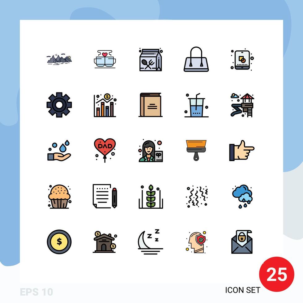 uppsättning av 25 modern ui ikoner symboler tecken för handväska väska hjärta lunch utbildning redigerbar vektor design element
