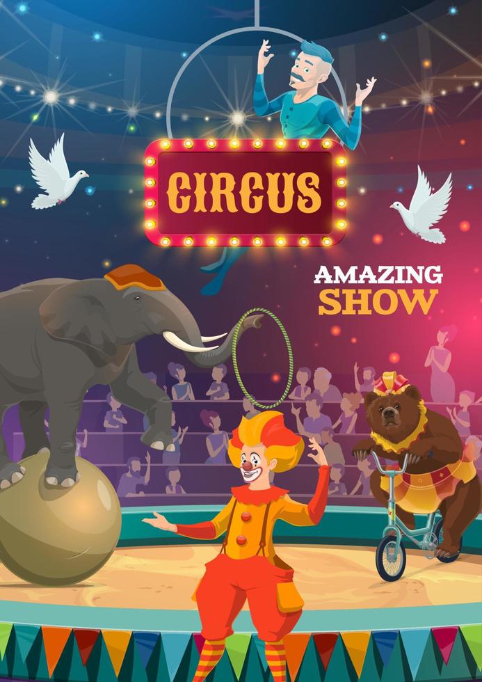 stor topp cirkus djur- och clown visa vektor