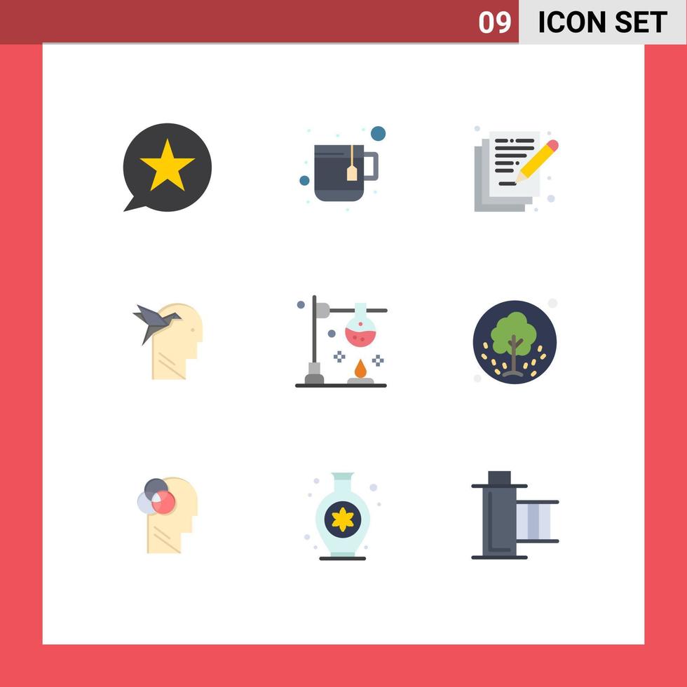 redigerbar vektor linje packa av 9 enkel platt färger av kemi brian poesi huvud fantasi form redigerbar vektor design element
