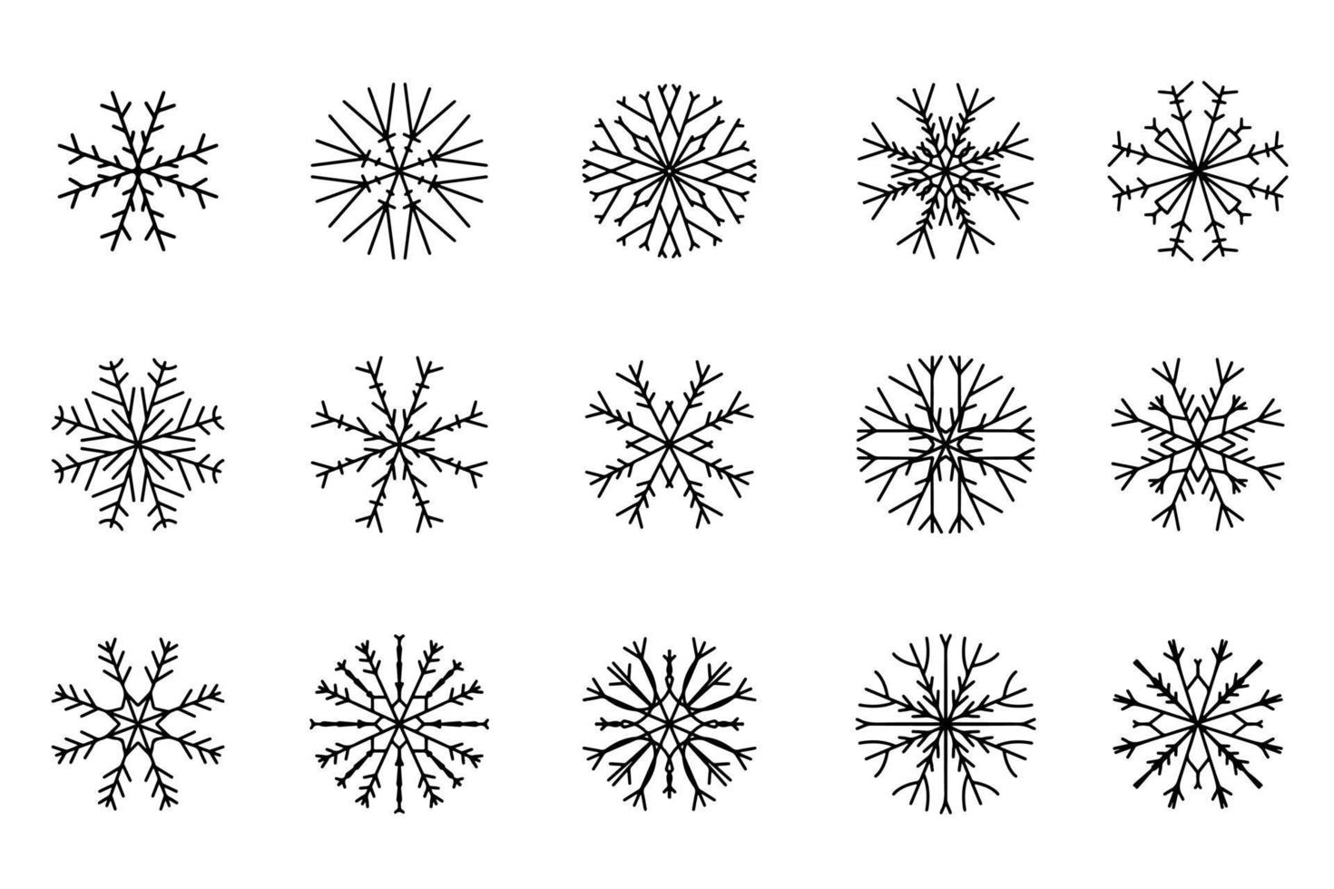 vektor uppsättning av snöflingor dragen i ett linje. vektor samling av is kristaller för vinter- design.