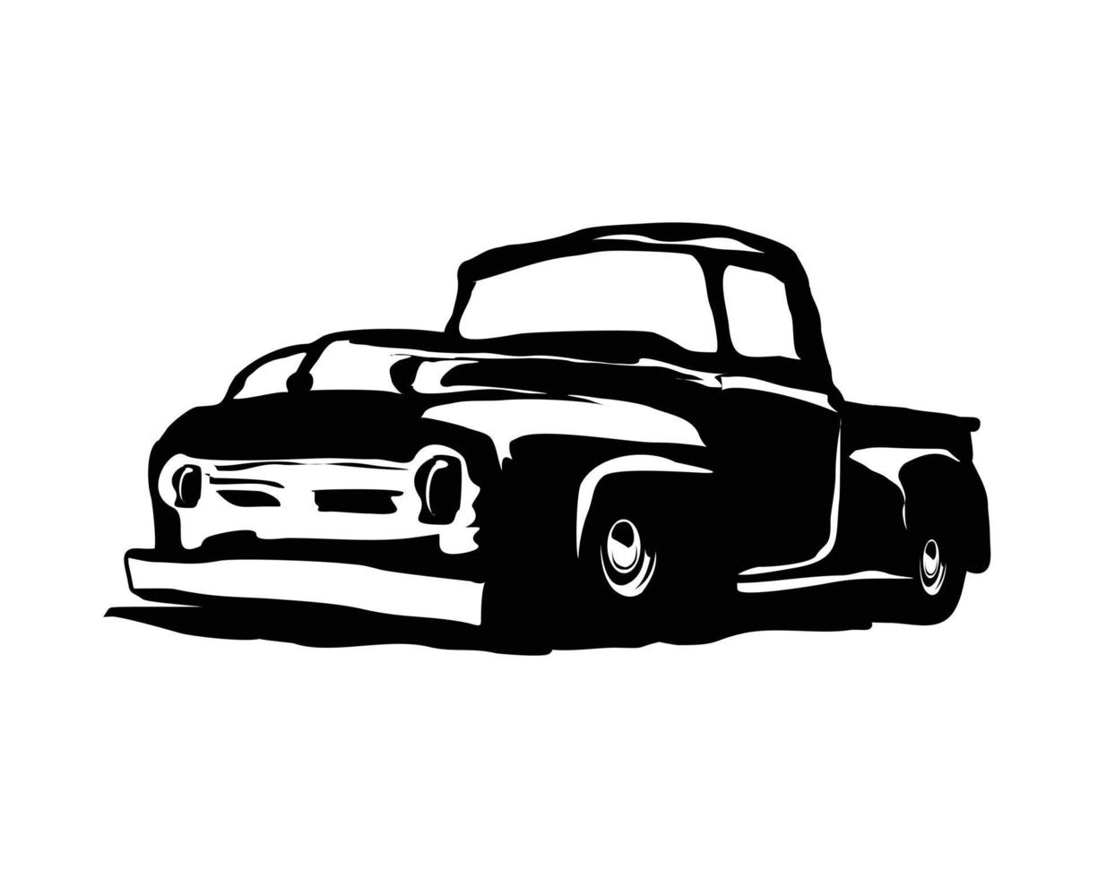 minimalistisk gammal lastbil logotyp isolerat vit bakgrund se från sida. bäst för bricka, emblem, ikon, klistermärke, gammal lastbil industri. vektor
