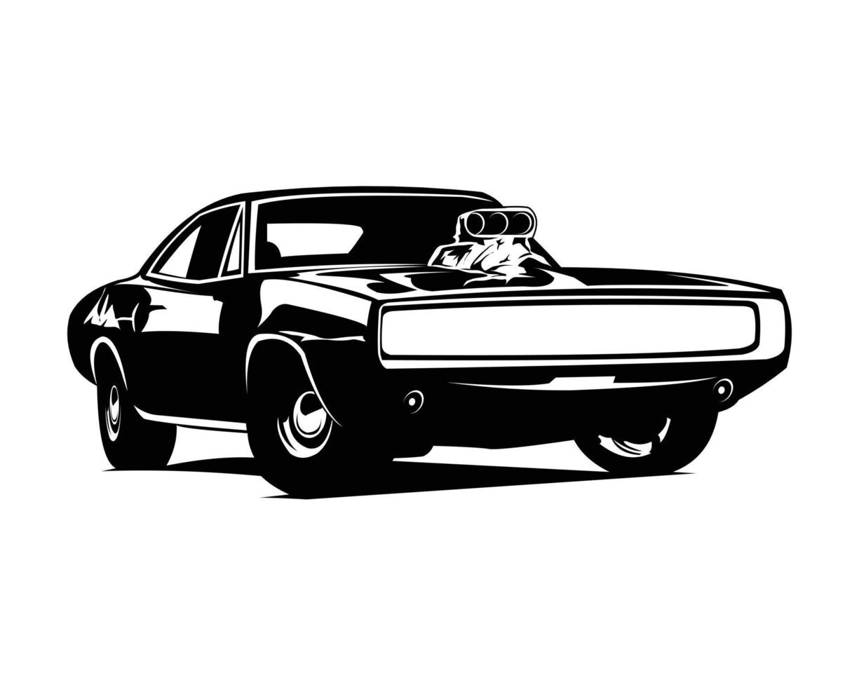 undvika laddare bil 1970-talet silhuett isolerat på vit bakgrund från främre. bäst för de bil industri. logotyper, märken, emblem och ikoner. vektor illustration tillgängliga i eps 10.