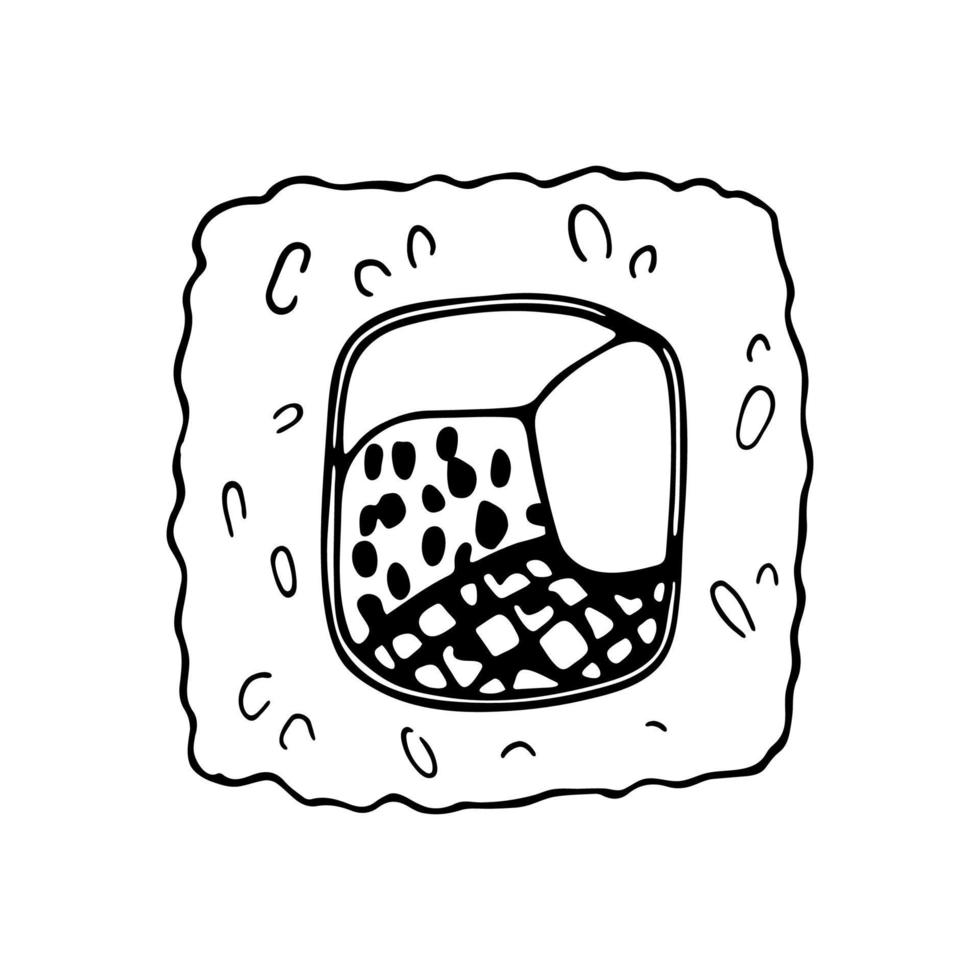 handgezeichnete japanische sushi-uramaki-rolle. asiatische Lebensmittel-Doodle-Illustration. Sushi-Bar vektor