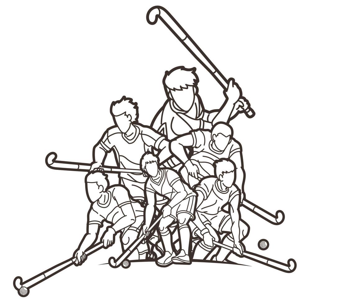 översikt grupp av fält hockey sport manlig spelare vektor