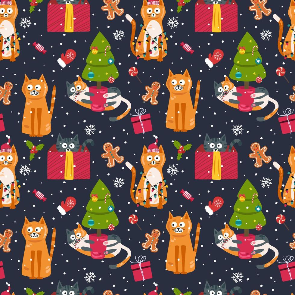 katter för de ny år. sömlös mönster, vektor illustration
