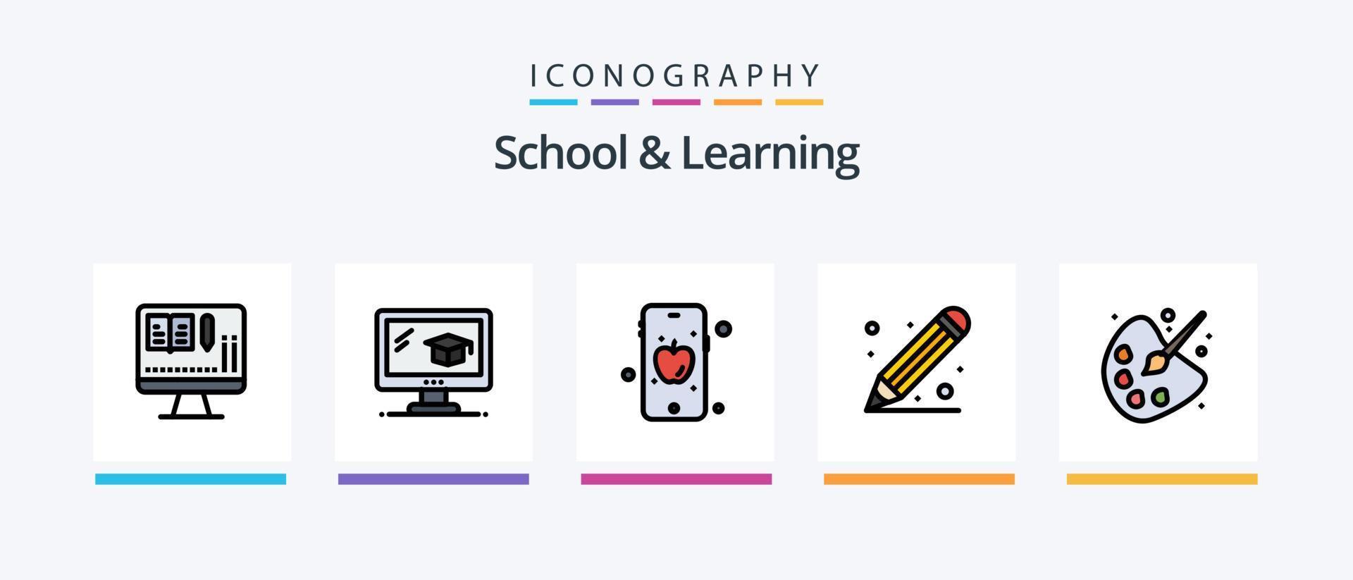 Schul- und Lernlinie gefülltes 5-Icon-Paket, einschließlich . CD. Abschluss. Welt. malen. kreatives Symboldesign vektor