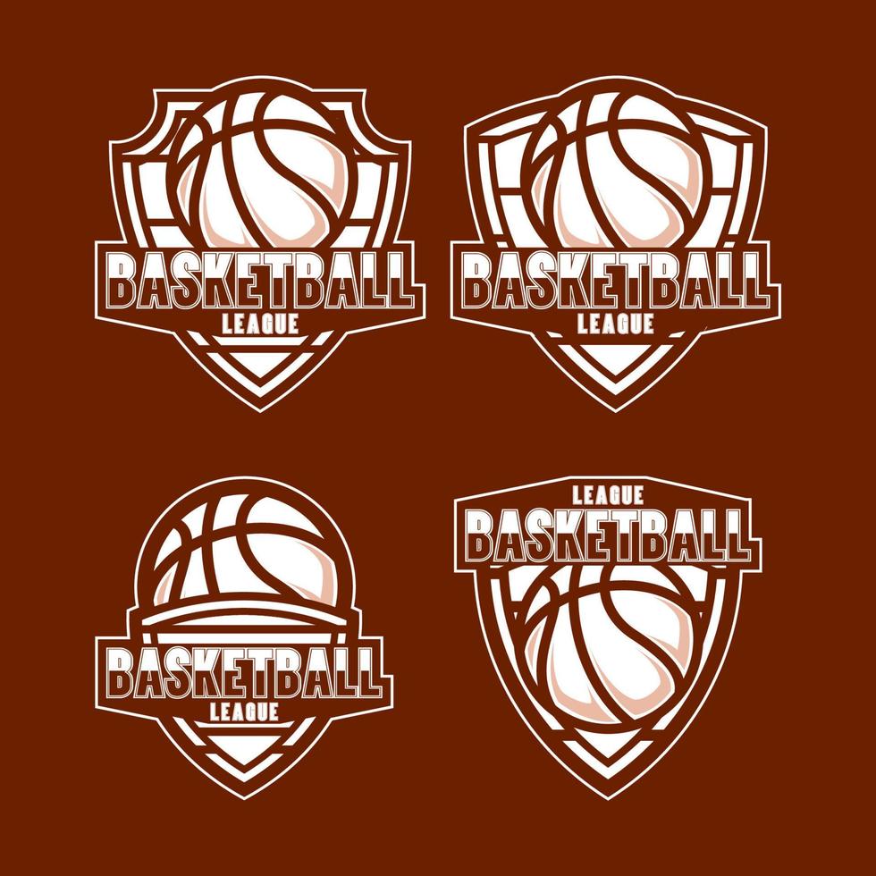 Basketball-Logo-Set, Abzeichen und Emblem in Schildform, perfekt für Sportmannschaften vektor