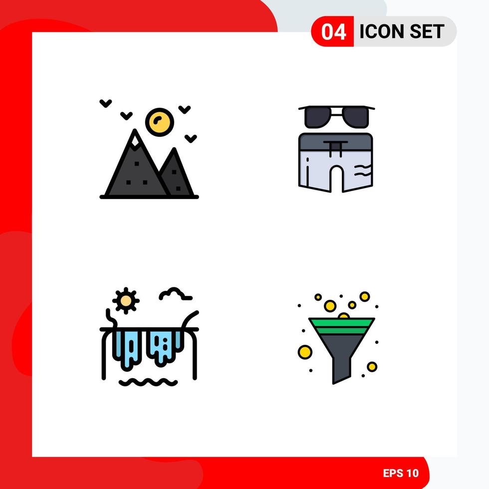 4 kreativ ikoner modern tecken och symboler av vandring bergen berg simma Sol redigerbar vektor design element