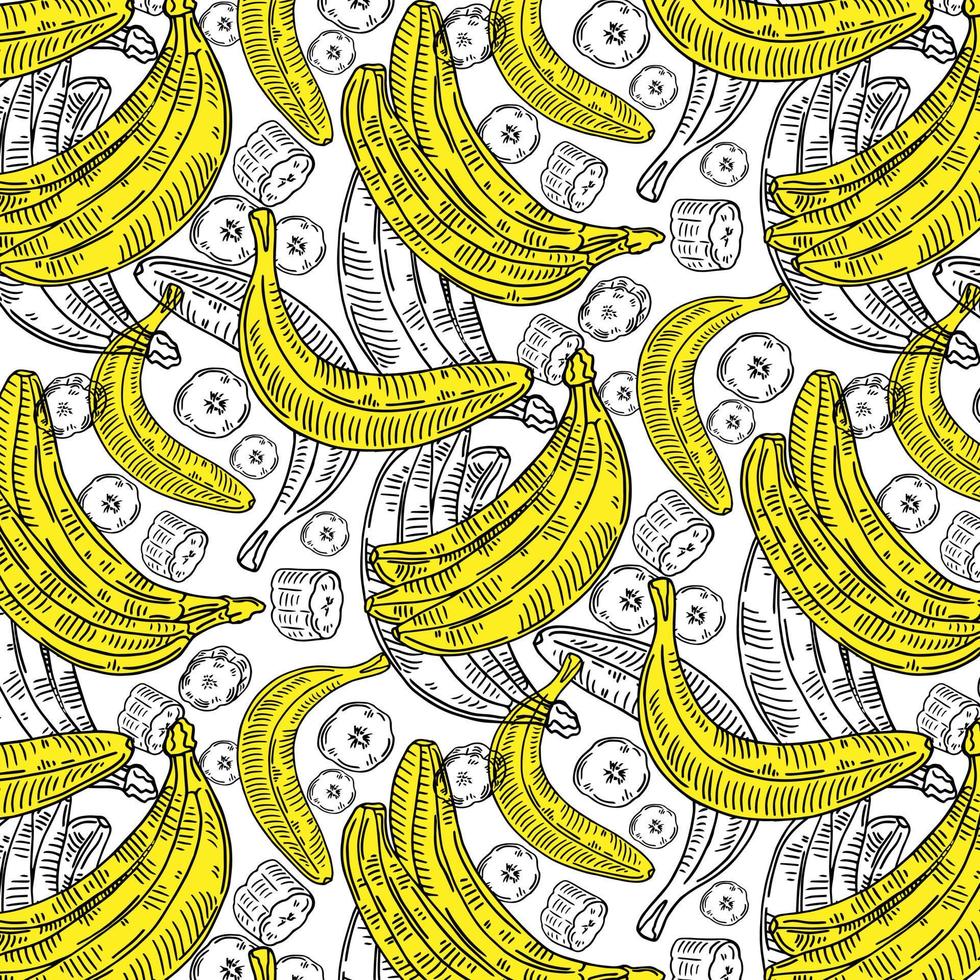tecknad serie skiss mönster med bananer vektor