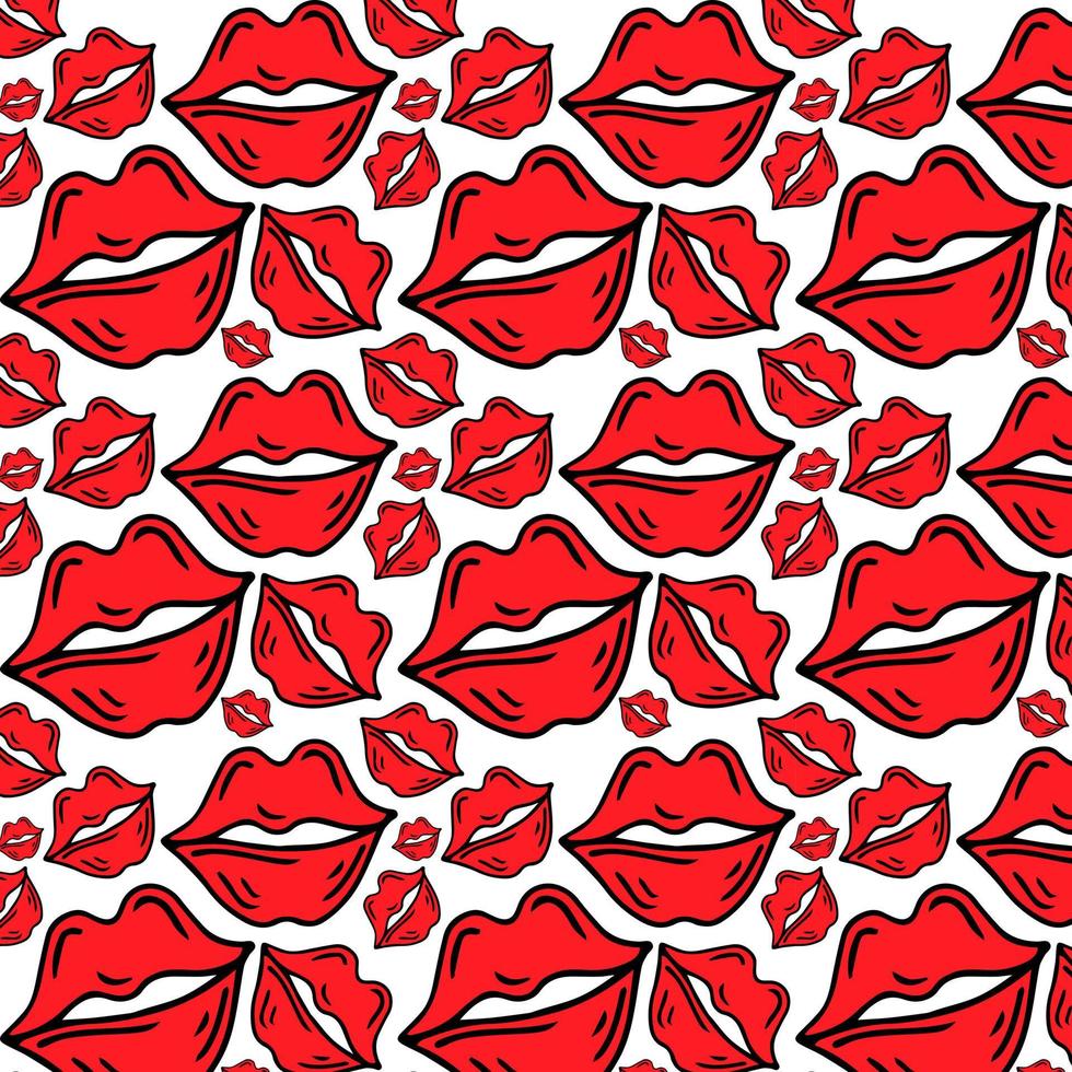 Lippen-Vektormuster. Muster mit den roten und rosafarbenen flachen Lippen der Frau. modische Kulisse. Vektorhintergrund mit Lippen für Hochzeit und Valentinstag vektor