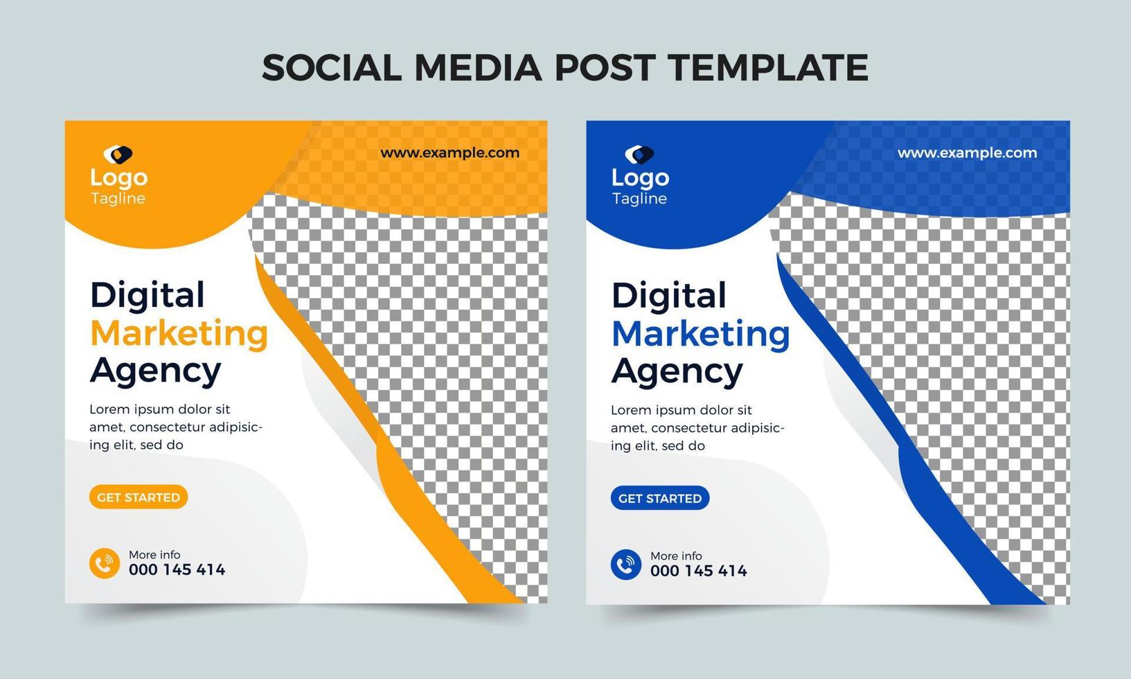 digitales Marketing oder kreatives Marketing gelbes und blaues Bannerdesign. Corporate Social Media Post-Design oder Banner-Design-Vorlage vektor