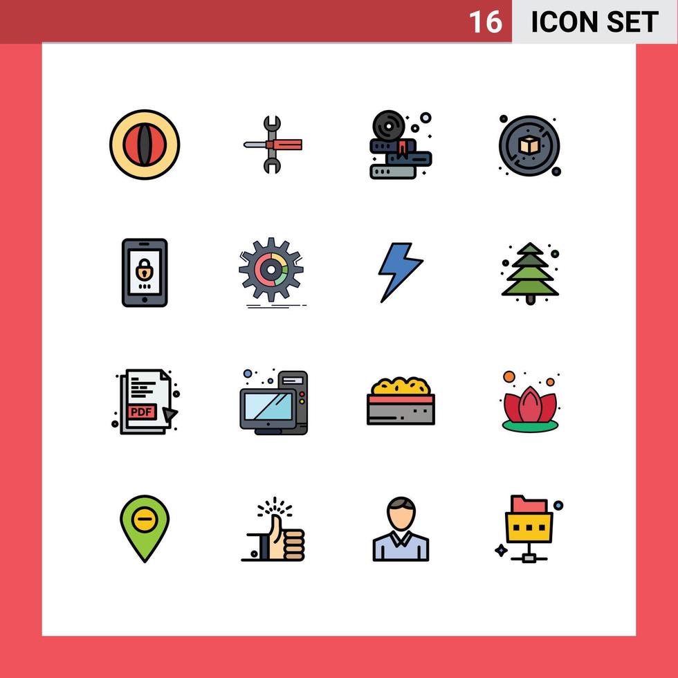 Piktogramm-Set aus 16 einfachen, flachen, farbgefüllten Linien von Verschlüsselungs-Diät-Tools, keine studienbearbeitbaren kreativen Vektordesign-Elemente vektor