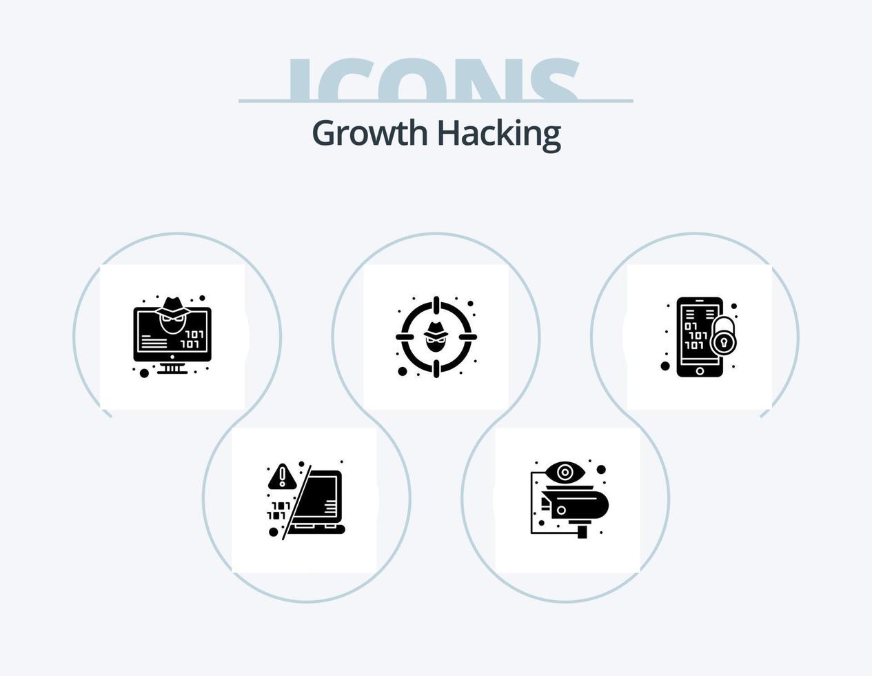 Hacking-Glyphen-Icon-Pack 5-Icon-Design. Ziel. Hacker. Aussicht. Tor. Virus vektor