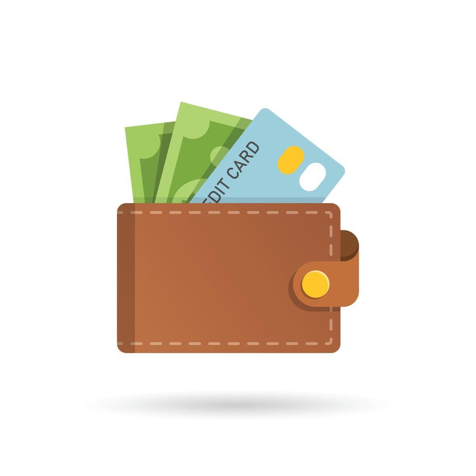 plånbok med pengar ikon i platt stil. uppkopplad betalning vektor illustration på isolerat bakgrund. kontanter och handväska tecken företag begrepp.