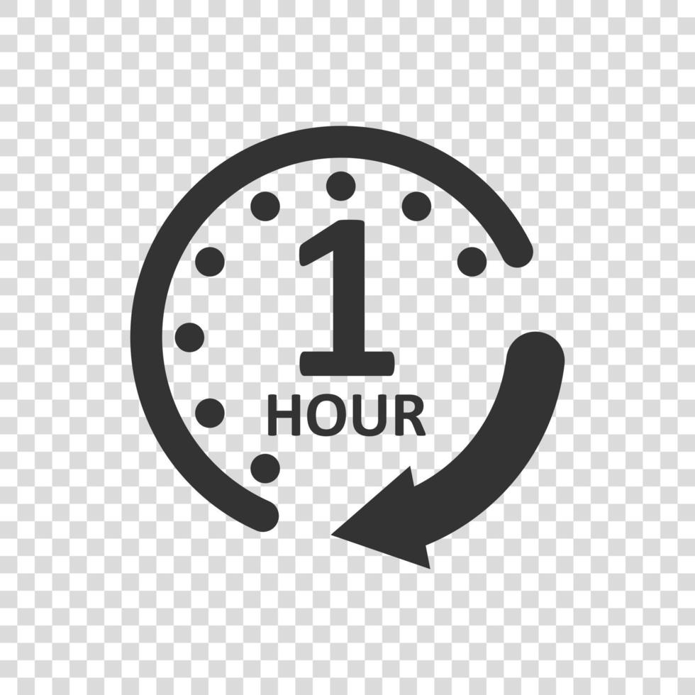 1-Stunden-Uhr-Symbol im flachen Stil. Timer-Countdown-Vektorillustration auf isoliertem Hintergrund. Zeitmaß Zeichen Geschäftskonzept. vektor