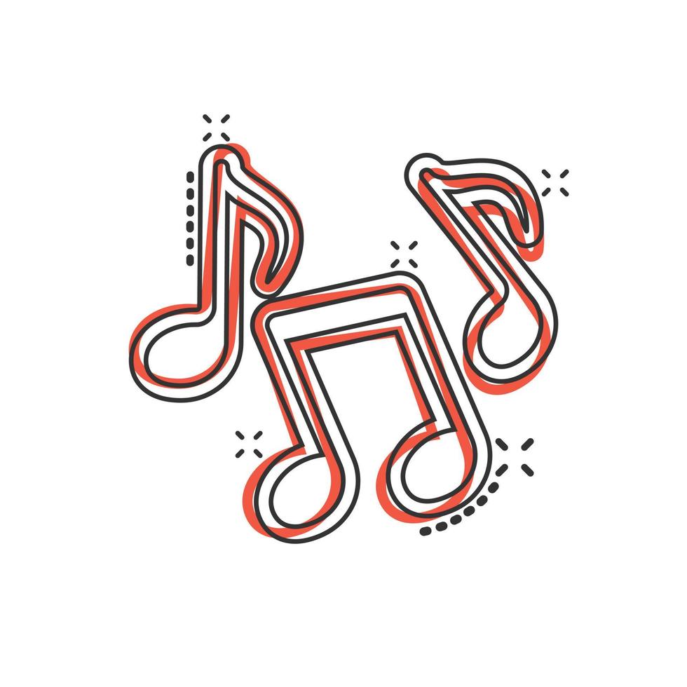 Musiknotensymbol im Comic-Stil. Song-Cartoon-Vektor-Illustration auf weißem Hintergrund isoliert. Musiker-Splash-Effekt-Zeichen-Geschäftskonzept. vektor