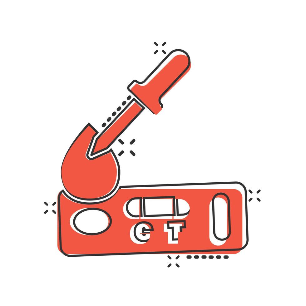 coronavirus testa ikon i komisk stil. covid-19 tecknad serie vektor illustration på isolerat bakgrund. medicinsk diagnostisk stänk effekt tecken företag begrepp.