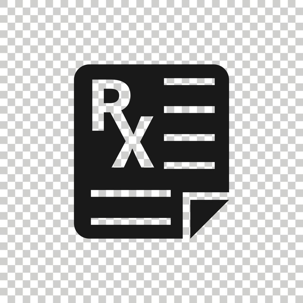 Rezept-Symbol im flachen Stil. rx-Dokumentenvektorillustration auf weißem, isoliertem Hintergrund. Geschäftskonzept aus Papier. vektor