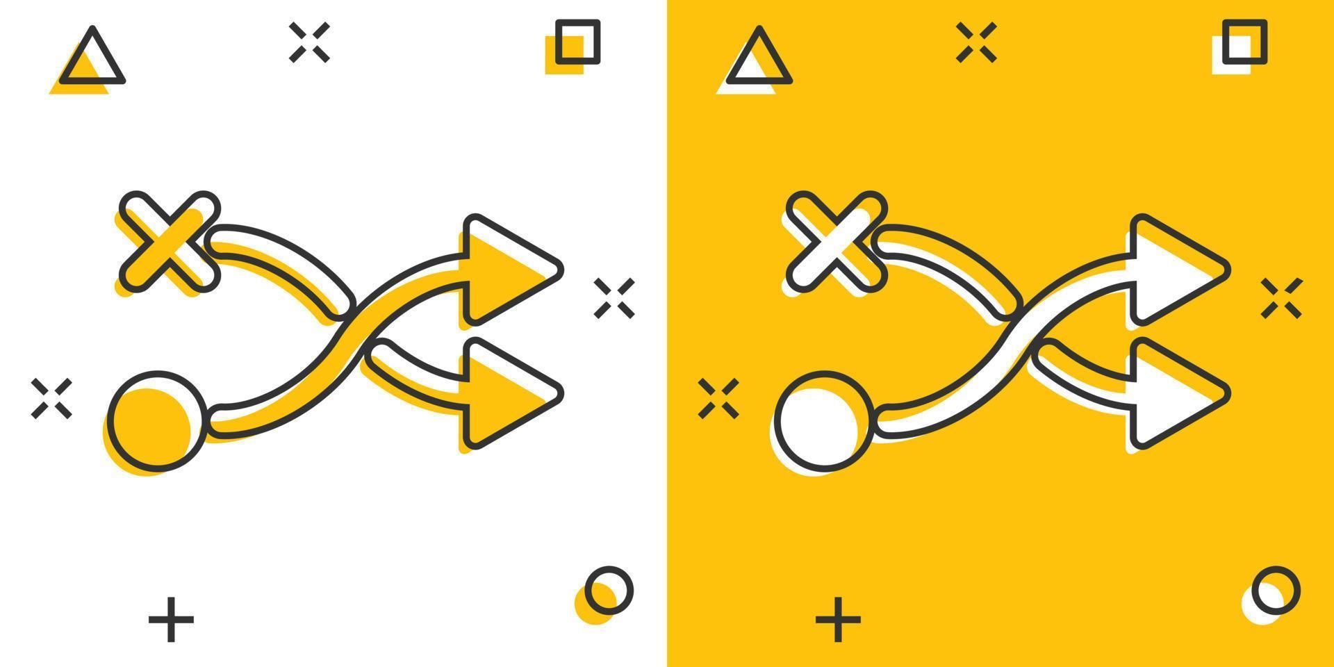 skiljeväg ikon i komisk stil. väg riktning navigering tecknad serie vektor illustration på vit isolerat bakgrund. lokalisera stift placera stänk effekt företag begrepp.