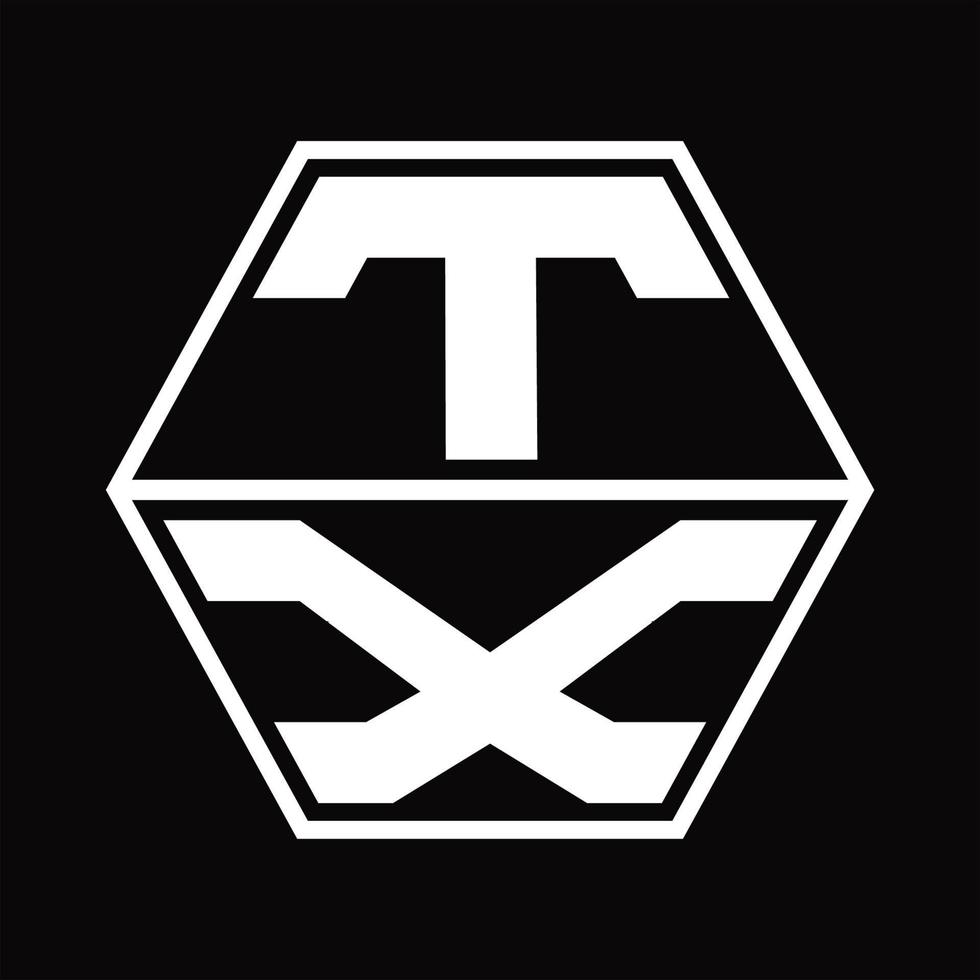 tx-Logo-Monogramm mit sechseckiger Form nach oben und unten Designvorlage vektor