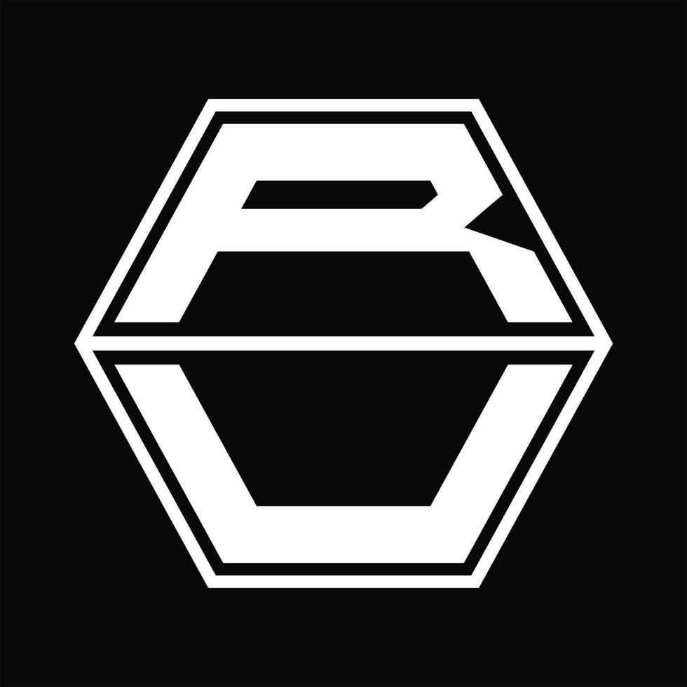 ru-Logo-Monogramm mit sechseckiger Form nach oben und unten Designvorlage vektor