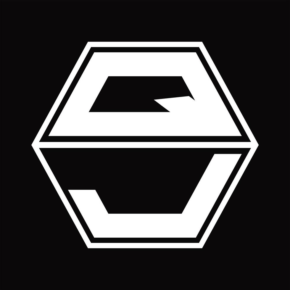 qj-Logo-Monogramm mit sechseckiger Form nach oben und unten Designvorlage vektor