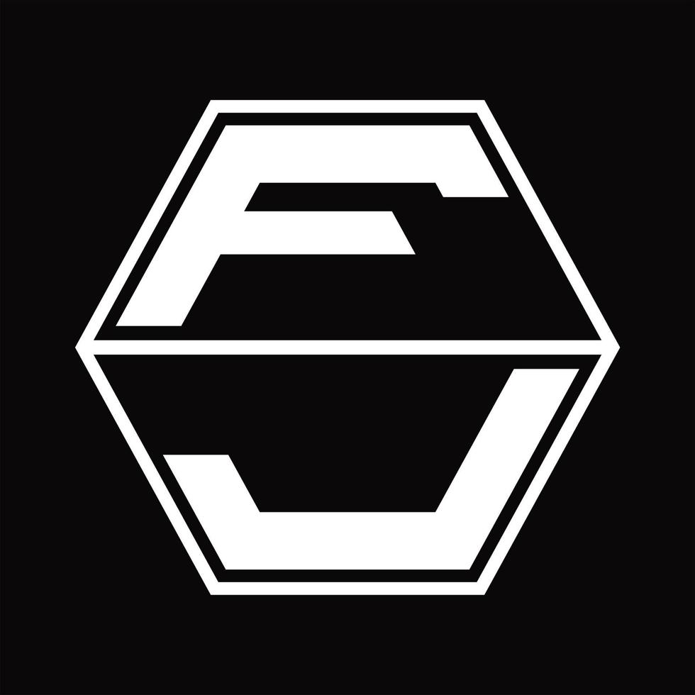 fj-Logo-Monogramm mit sechseckiger Form nach oben und unten Designvorlage vektor