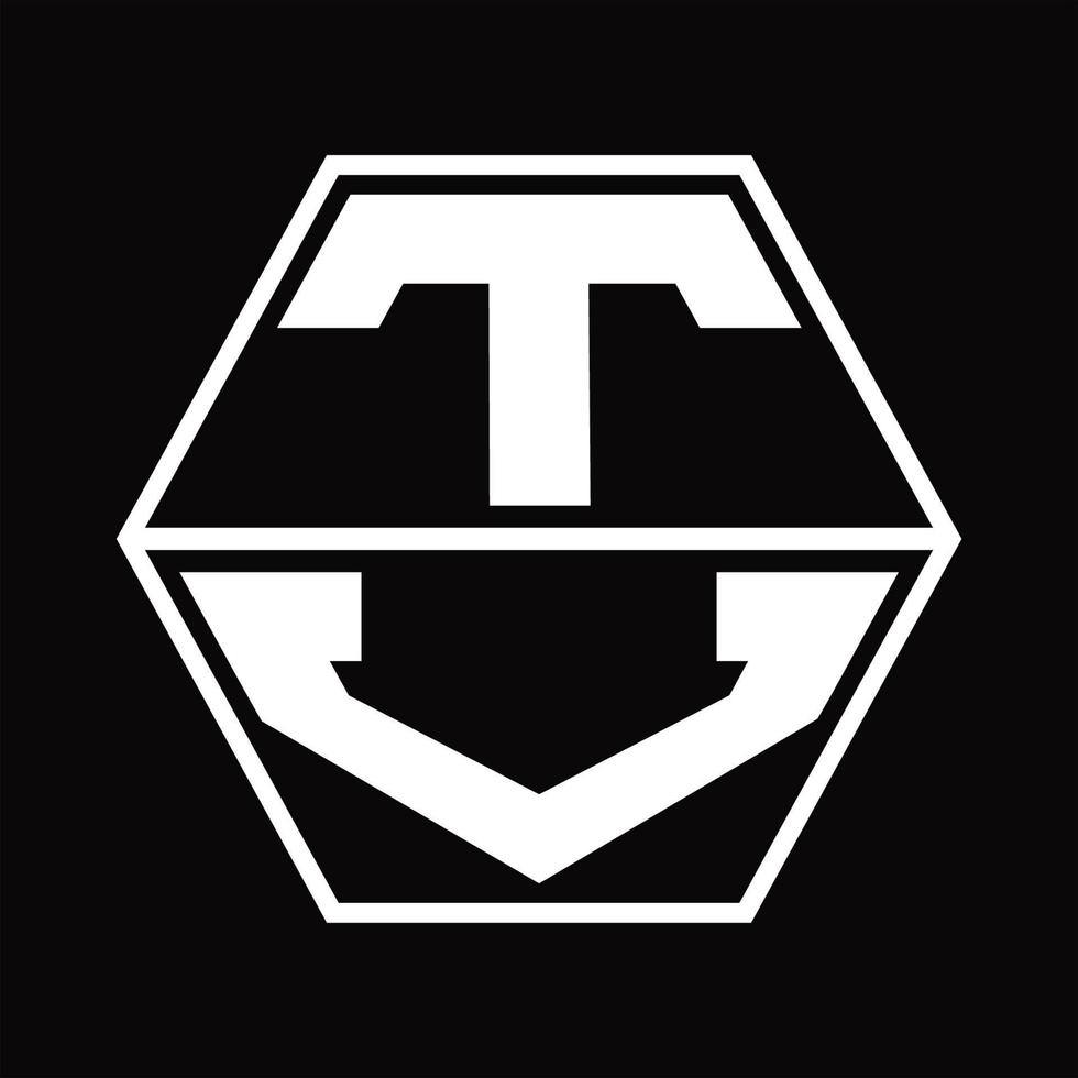 TV-Logo-Monogramm mit Hexagon-Form nach oben und unten Design-Vorlage vektor