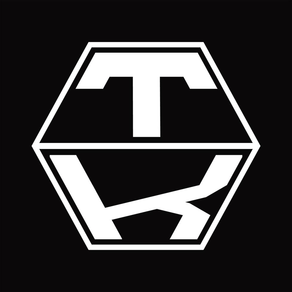 tk-Logo-Monogramm mit sechseckiger Form nach oben und unten Designvorlage vektor