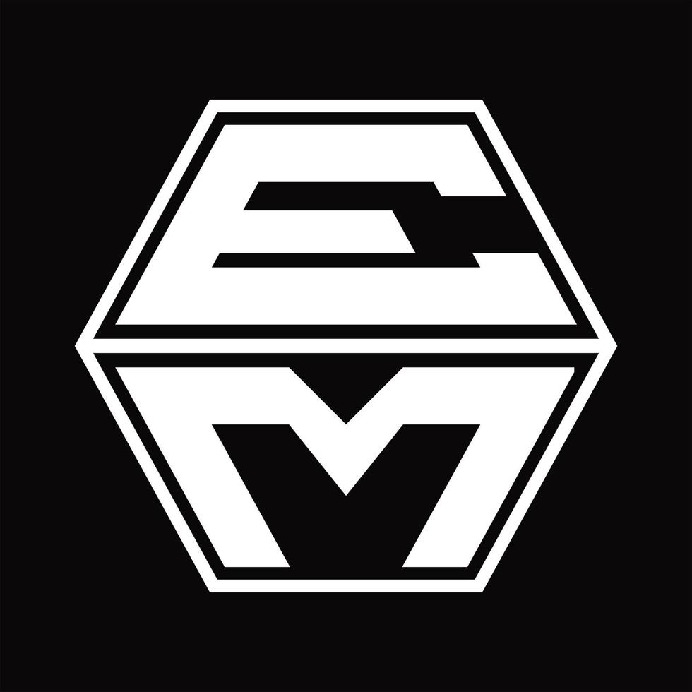 em-Logo-Monogramm mit sechseckiger Form nach oben und unten Designvorlage vektor