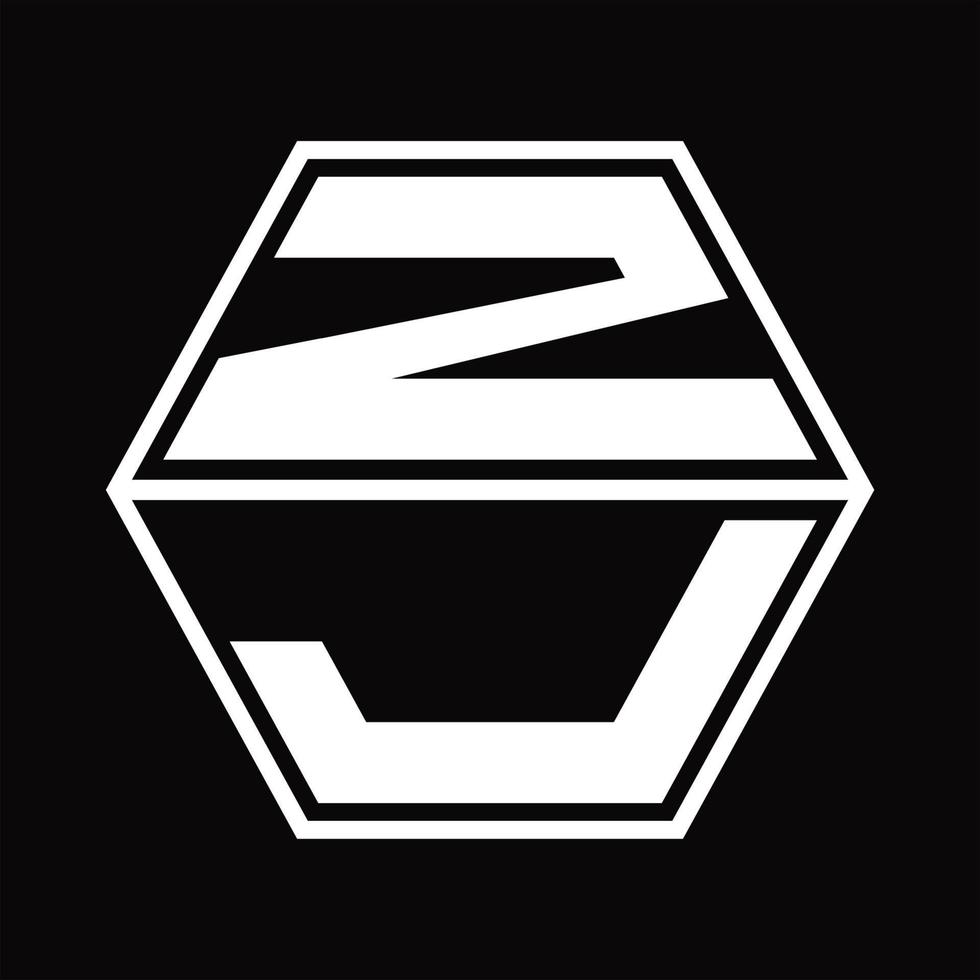 zj logotyp monogram med sexhörning form upp och ner design mall vektor